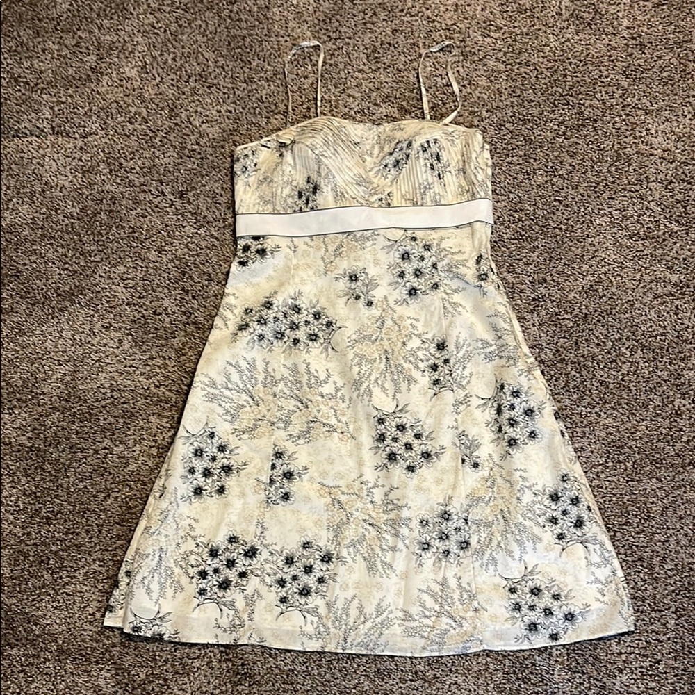 Elegant Floral White and Black Dress